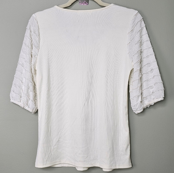 NWOT Beacon Apparel Women's White Top w Sheer Textured Short-Sleeves, Size MED - Picture 3 of 7
